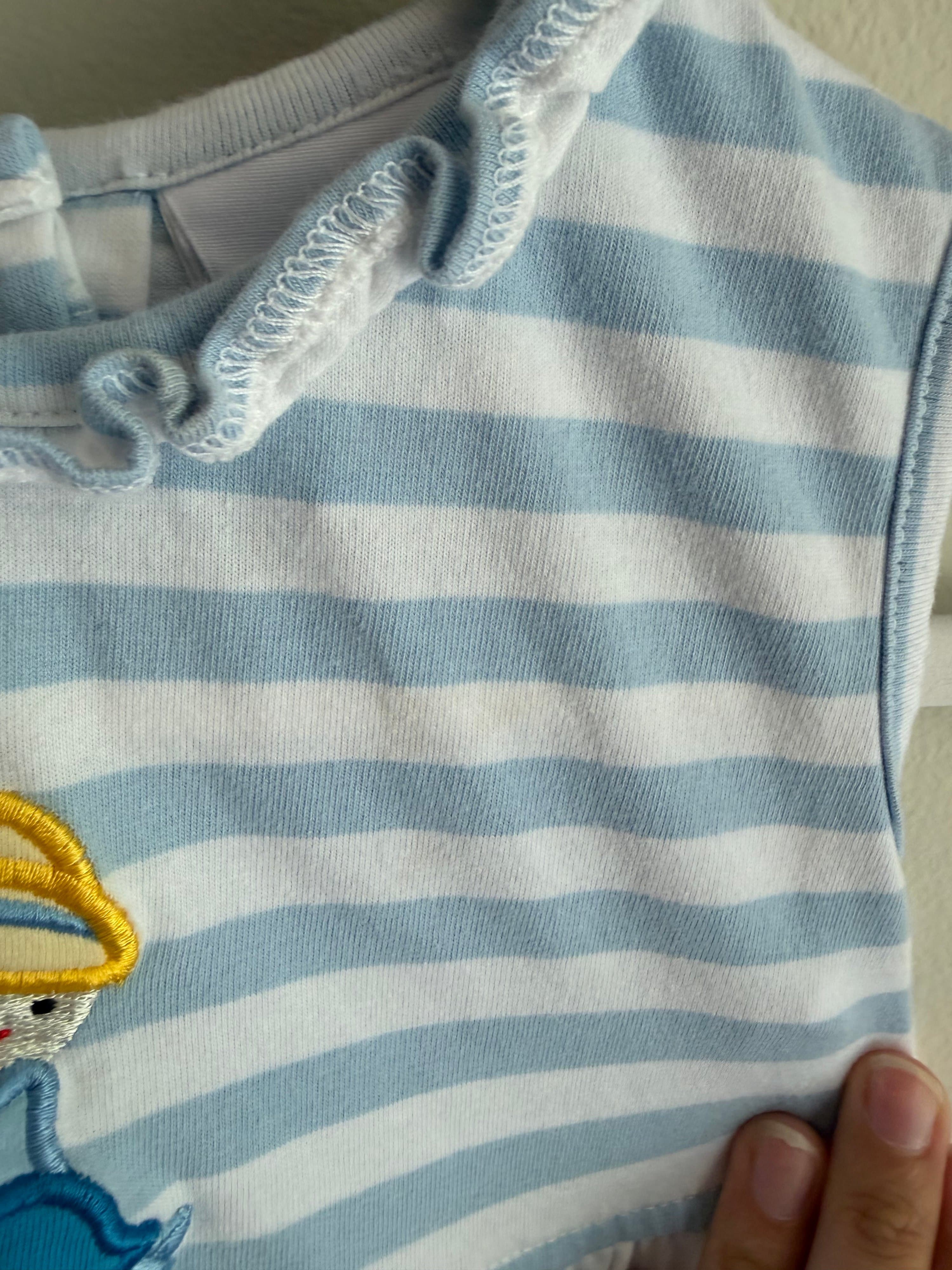 Stitchy Fish size 12 months Blue Striped Baby Dress with Ruffle Hem and embroidered Cinderella. Slight staining. - Thumbnail 3