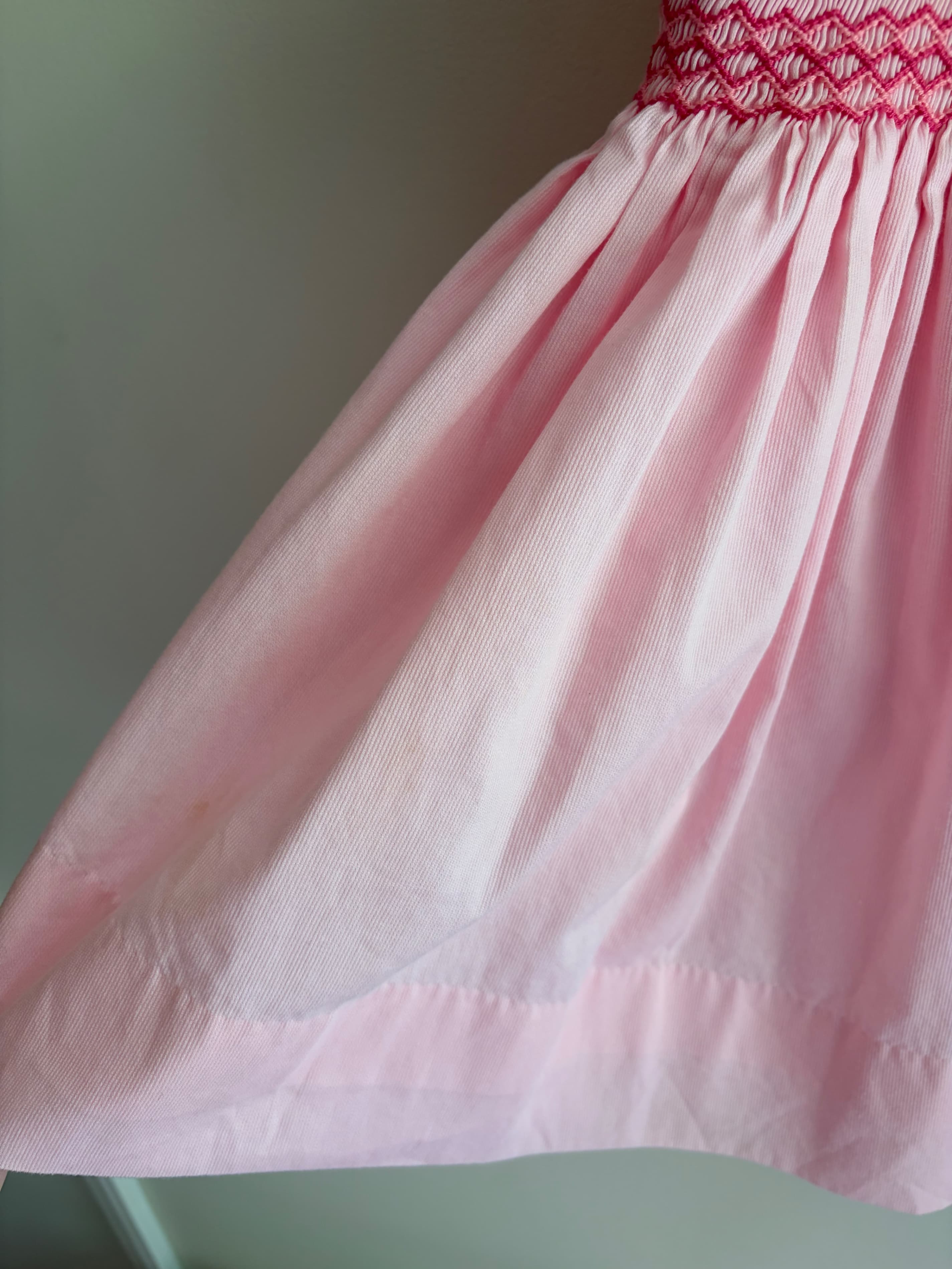 Cecil & Lou size 24 months Pink Smocked Dress with Ruffle Sleeves and Bow Back with slight stains pictured - Thumbnail 3