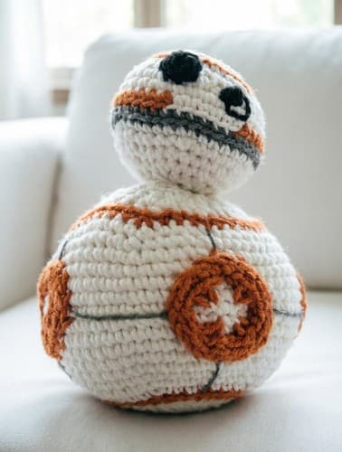 Handmade BB-8 Inspired Crochet Plush Toy Orange and White Amigurumi #G94g - Thumbnail 2