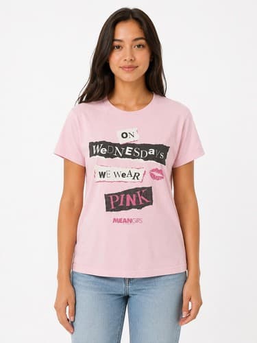 On Wednesdays We Wear Pink Graphic T-Shirt Women's Size M Mean Girls Quote #G97g