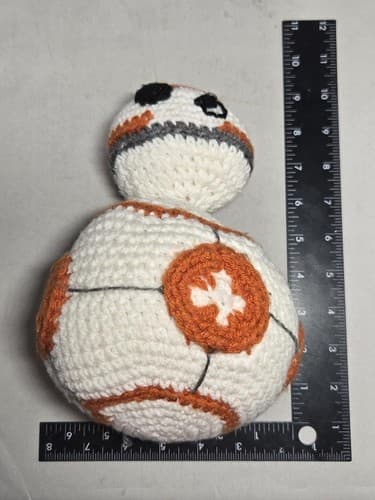 Handmade BB-8 Inspired Crochet Plush Toy Orange and White Amigurumi #G94g - Thumbnail 4