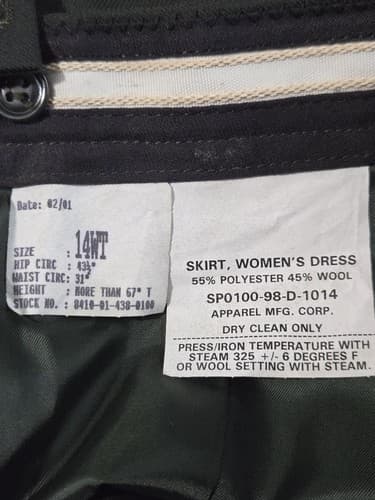 US Army Women's Dress Skirt Green Size 14WT DSCP Military Issue 8410-01-438-0100 - Thumbnail 4