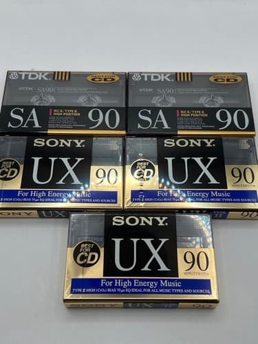 Lot of 5 Blank Cassette Tapes TDK SA90 & Sony UX 90 Type II Chrome Sealed