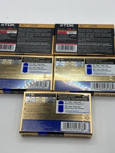 Lot of 5 Blank Cassette Tapes TDK SA90 & Sony UX 90 Type II Chrome Sealed - Thumbnail 2