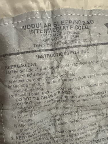 US Military Sleeping Bag w/ Intermediate Cold Weather Bag Patrol Sleep System - Thumbnail 11