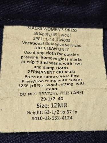 ASU Blue Pants Size: (12MR) NSN:8410-01-552-4124 #I64i - Thumbnail 3