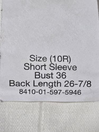 ASU female Short Sleeve White Shirt Size: (10R) NSN:8410-01-597-5946 #I72i - Thumbnail 3