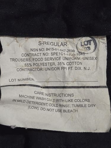 Small Regular USGI US Military Unisex Food Service Pants Trousers Cook Uniform - Thumbnail 3