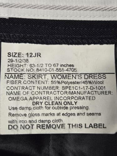 DSCP ASU Skirt Size: (12JR) NSN:8410-01-551-4705 #I70i - Thumbnail 3