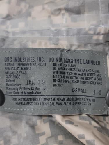 X-SMALL - IMPROVED RAINSUIT PARKA JACKET ACU DIGITAL NSN: 8415-01-527-4611 #C43c - Thumbnail 7
