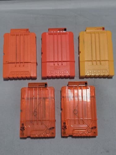 Lot of 5 Nerf 6-Round Magazines Clips – Orange & Yellow – N-Strike Elite