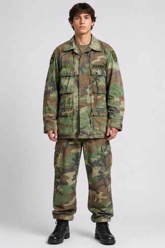 Genuine US Military Woodland Camo BDU Jacket Combat Coat Medium Long Patched #T5