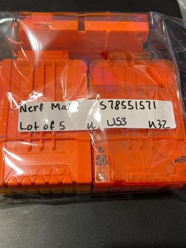 Lot of 5 Nerf 6-Round Magazines Clips – Orange & Yellow – N-Strike Elite - Thumbnail 2