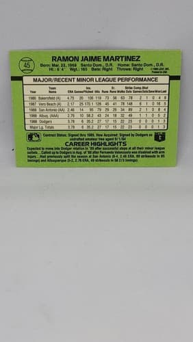 1989 Donruss The Rookies Ramon Martinez Baseball Cards #45 - Thumbnail 2