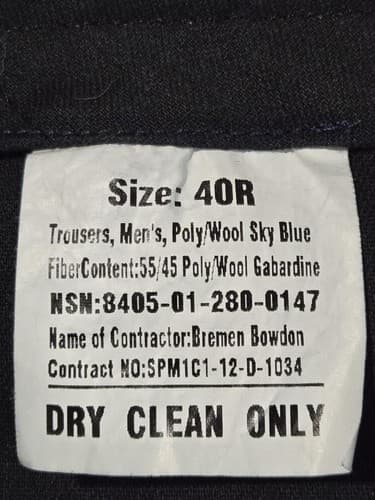 ASU Blue Pants Size: (40R) NSN:8405-01-280-0147 #H31h - Thumbnail 3