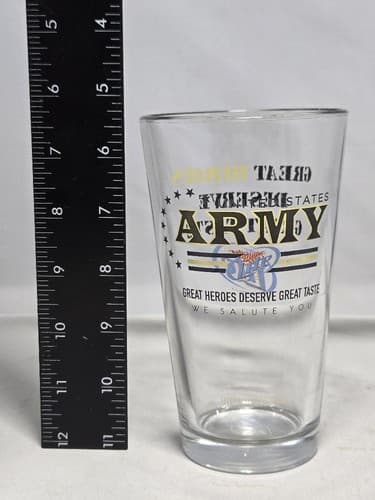 Vintage U.S. Army Miller Lite Beer Glass 14oz Heavy Base Military Pride Ad #T69t - Thumbnail 3