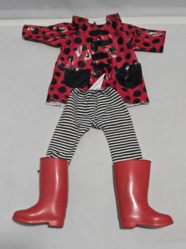 American Girl Doll Clothes Outfit Raincoat Pants Red Boots 18 Inch