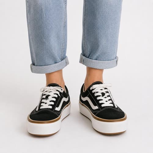 Vans Old Skool Stackform Black White Platform Shoes Men 4 / Women 5.5 VGC #S60s