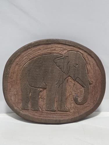 Vintage 1987 Signed Elephant Wood Carving Wall Plaque 3D Relief 6x8 VGC R95r