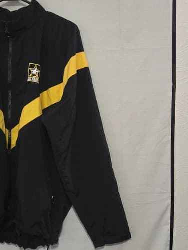 US Army APFU Physical Fitness Jacket Large Regular Black Gold Training Coat R35r - Thumbnail 3