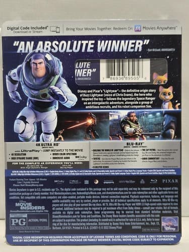 Lightyear 4K Ultra HD Blu-ray + Digital Disney Pixar w/ Slipcover VGC R88r - Thumbnail 2