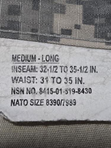US Army ACU Digital Camo Pants Trousers MEDIUM LONG NSN 8415-01-585-9590 #O89o - Thumbnail 5