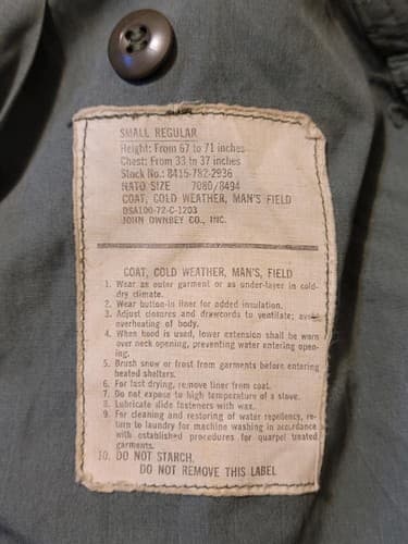 Vintage dated 1972 Coat Cold Weather Men Field Jacket Small/Regular #79w - Thumbnail 2