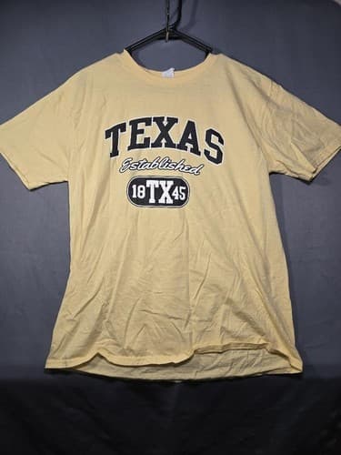 Texas Established 1845 Graphic T-Shirt Yellow Crew Neck Size Large #G65g - Thumbnail 2