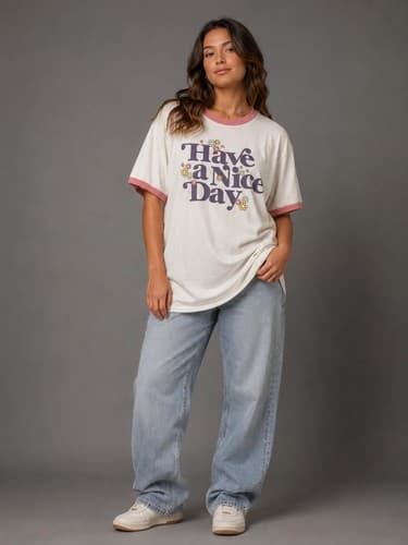 LuLaRoe "Have a Nice Day" Ringer Graphic T-Shirt Gray/Yellow Size 2XL #G67g