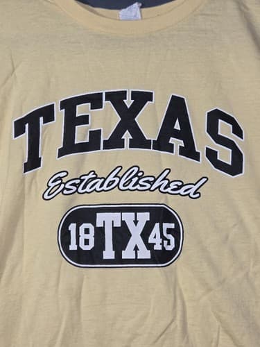 Texas Established 1845 Graphic T-Shirt Yellow Crew Neck Size Large #G65g - Thumbnail 5