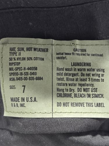 US Military Issued Type II Sun Hot Weather Boonie Hat Black Size 7 #G107g - Thumbnail 7