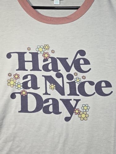 LuLaRoe "Have a Nice Day" Ringer Graphic T-Shirt Gray/Yellow Size 2XL #G67g - Thumbnail 5