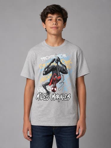 Marvel Spider-Man Miles Morales Graphic T-Shirt Gray Youth Size XL #G100g