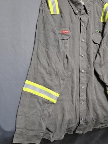 Lapco FR Flame Resistant Gray Work Shirt Reflective Tape Men's 2XL Regular #R79k - Thumbnail 3