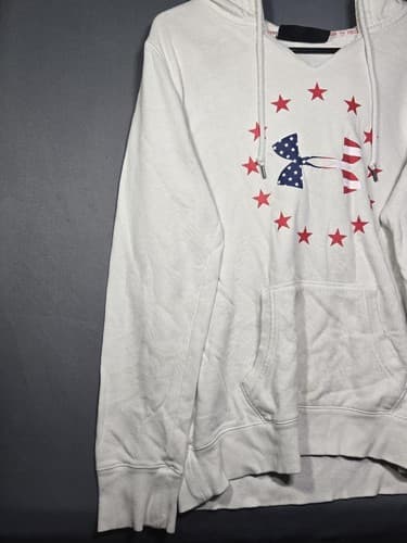 Under Armour Freedom Rival Fleece Hoodie White USA Flag Men's M Loose Fit #G103g - Thumbnail 3