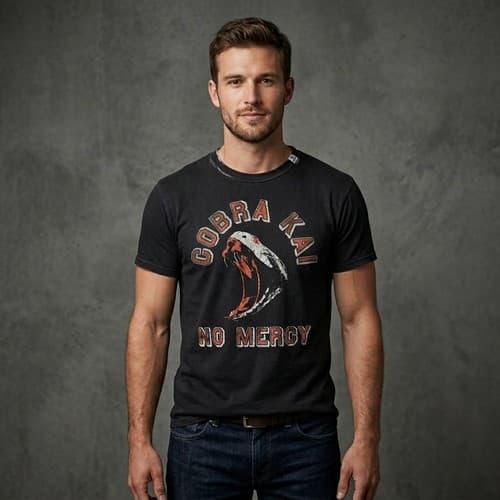 Cobra Kai No Mercy Striking Cobra Graphic T-Shirt Men's Size Medium Black #S52t