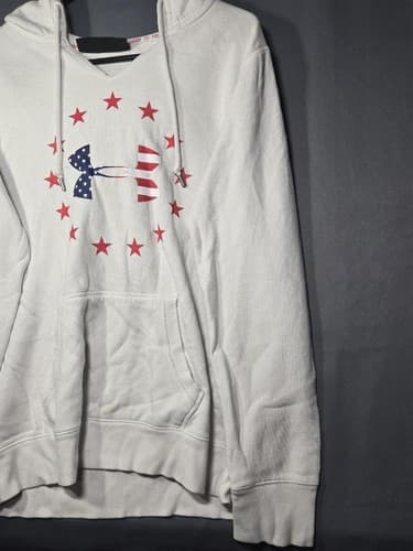 Under Armour Freedom Rival Fleece Hoodie White USA Flag Men's M Loose Fit #G103g - Thumbnail 4