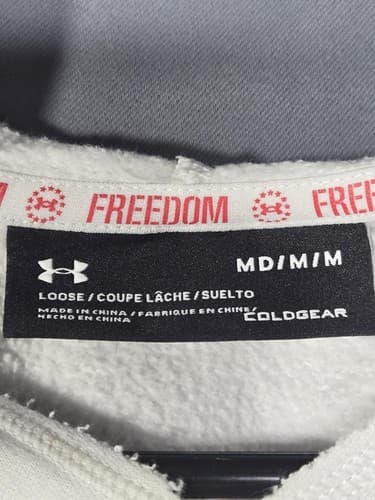 Under Armour Freedom Rival Fleece Hoodie White USA Flag Men's M Loose Fit #G103g - Thumbnail 7