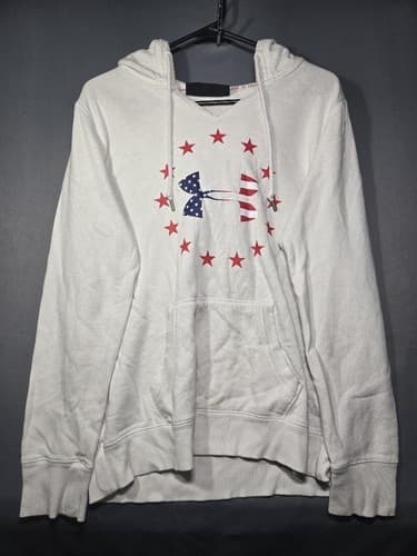 Under Armour Freedom Rival Fleece Hoodie White USA Flag Men's M Loose Fit #G103g - Thumbnail 2