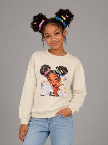 SHEIN Youth Size 13-14Y Cream Anime Girl Graphic Long Sleeve Sweatshirt #M53t