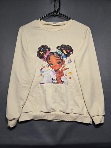 SHEIN Youth Size 13-14Y Cream Anime Girl Graphic Long Sleeve Sweatshirt #M53t - Thumbnail 2