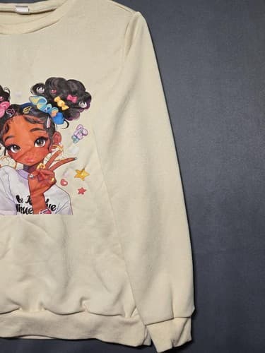 SHEIN Youth Size 13-14Y Cream Anime Girl Graphic Long Sleeve Sweatshirt #M53t - Thumbnail 4