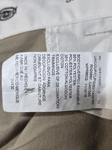 Dickies 826 Slim Taper Work Pants Khaki Tan Men's Size 34x30 Flex Stretch #G102g - Thumbnail 5