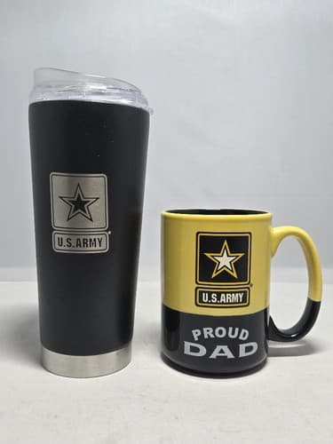 Lot of 2 US Army Coffee Mugs White Ceramic Military Pride Cup Set #T57t