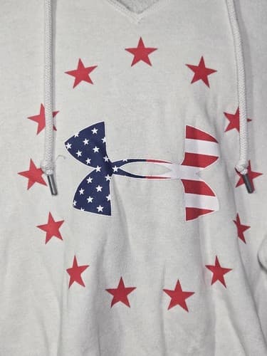Under Armour Freedom Rival Fleece Hoodie White USA Flag Men's M Loose Fit #G103g - Thumbnail 5