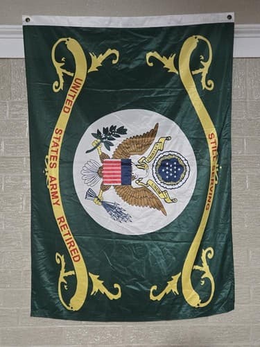 US Army Retired Flag – Green Veteran "Still Serving" Banner Patriotic Decor