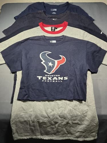 Lot of 4 Houston Texans NFL Men’s T-Shirts (1 XL, 2 L, 1 M) Navy Blue Red Fan