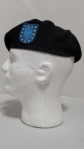 US Army Beret Size: (7 ) Black Wool Military Cap #72v - Thumbnail 4
