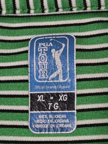 X-Large -PGA TOUR Men’s Golf Polo green striped Short Sleeve #H15h - Thumbnail 3