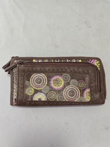 ICING Brown Wristlet Wallet Purse Bohemian Floral Circle Pattern #O70o
